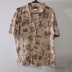 tcp&co Button Down Short Sleeved Shirt Big Cats Size 16W